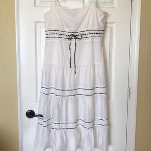 Ann Taylor LOFT White Dress with Black Ribbons